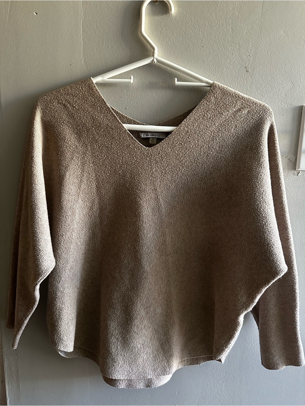Women's Taupe V-Neck Lightweight Sweater - Casual Draped Pullover